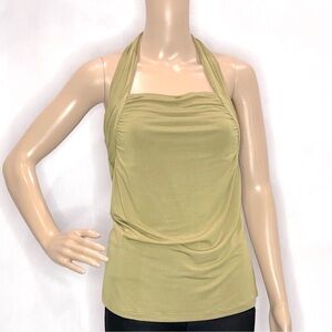 ANTHROPOLOGY KENAR RUCHED BACKLESS HALTER TOP.